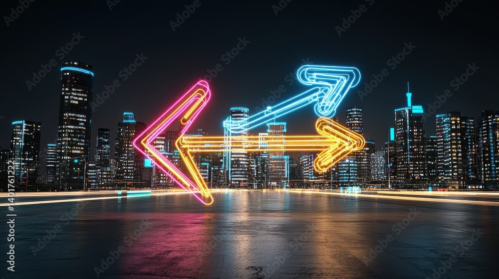 Aufkleber a vibrant illuminated arrow composed of colorful beams dominates the frame pointing towards the dazz
