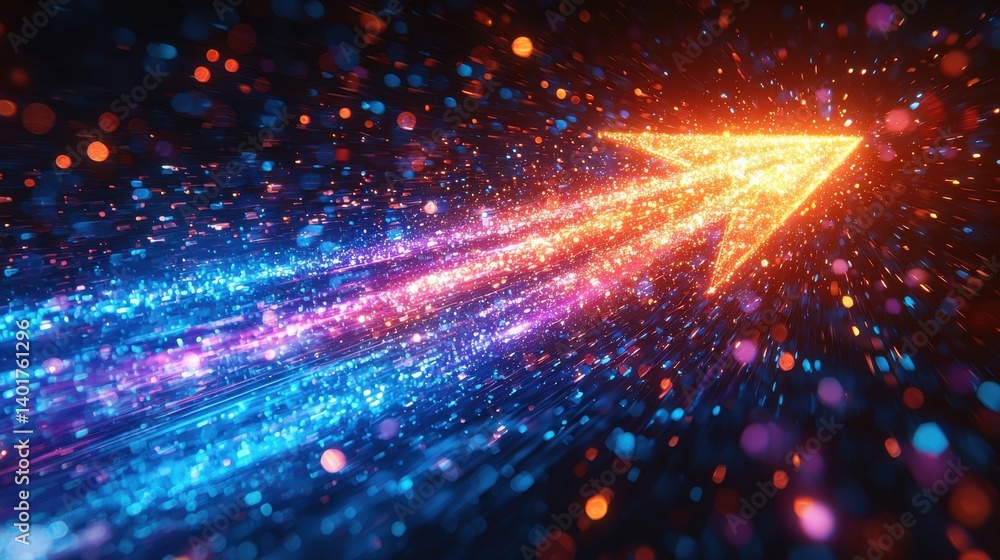 Aufkleber a dynamic and vibrant image depicting a brightly glowing arrow composed of diverse colorful beams of