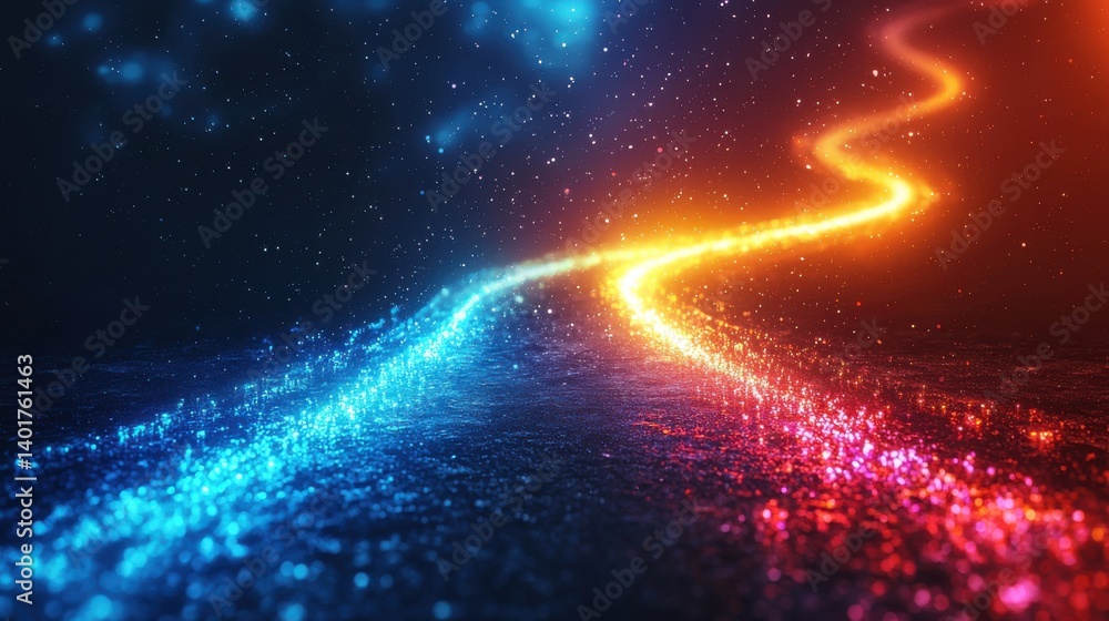 Aufkleber a captivating image of a brightly illuminated multicolored beam of light snaking through a vast ethe