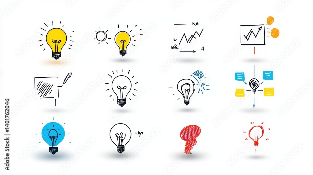 Aufkleber a collection of icons representing various aspects of innovative thinking including light bulbs grap