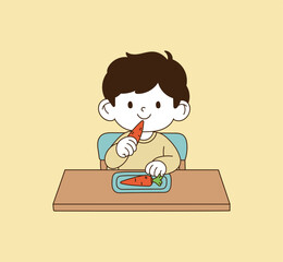 A child who eats carrots. Illustration vector with minimal design.