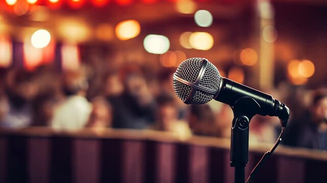 Close up of microphone stand in the blurry background Modern