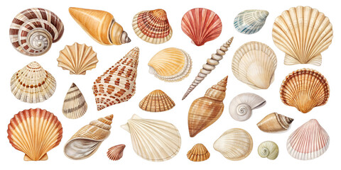 Shell collection isolated on transparent background
