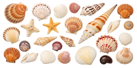 Shell collection isolated on transparent background