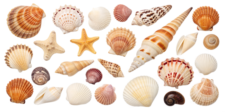 Shell collection isolated on transparent background