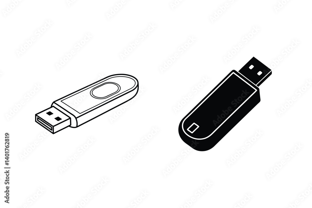 Poster usb flash drive vector icons in black and white for data storage