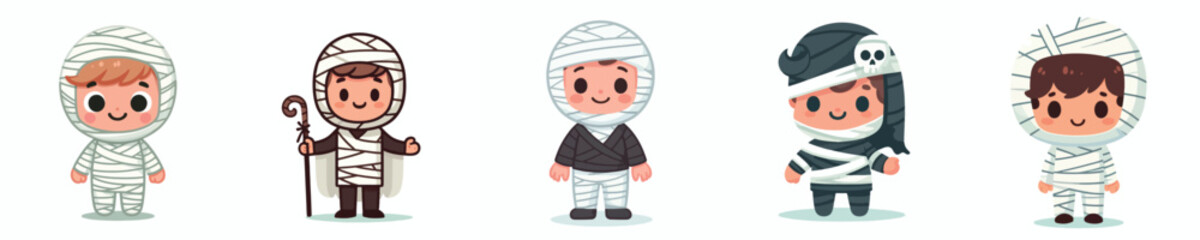 cute vector collection of boys wearing mummy costumes