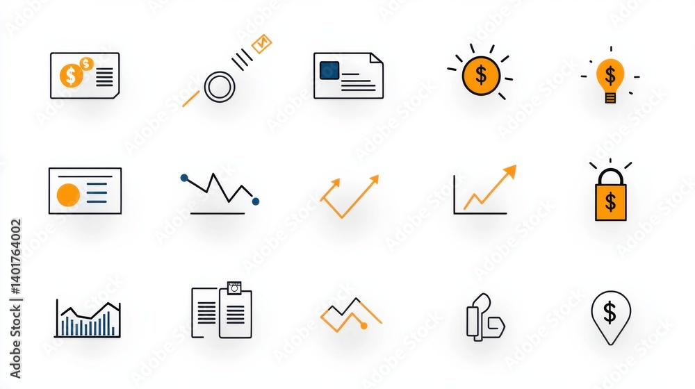 Poster a versatile collection of monochrome icons representing various aspects of business and finance incl