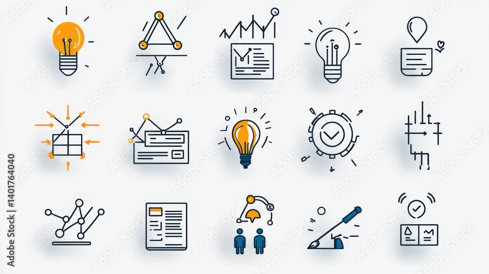 Poster a comprehensive set of monochrome icons representing various aspects of business development strateg