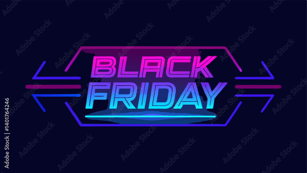 Poster flickering neon effect the phrase black friday illustrated in a flickering neon blue with a subtle g