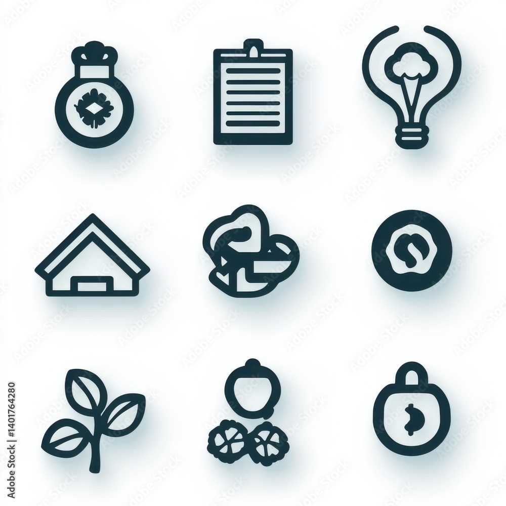 Poster this image presents a collection of outline icons representing various elements associated with succ