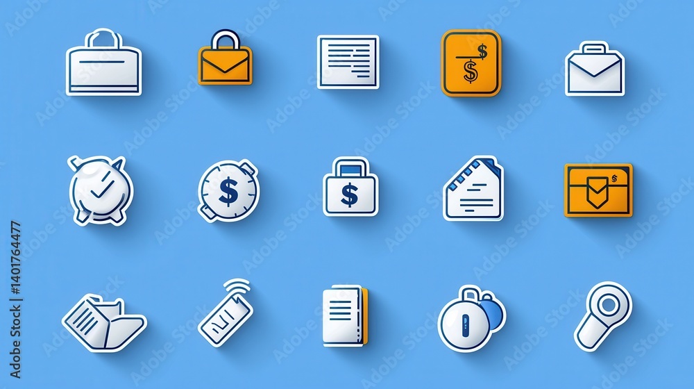 Poster this image features a set of icons depicting different elements of money management financial servic