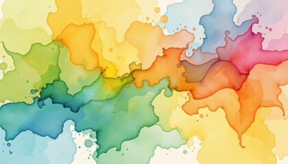 A stunning watercolor painting featuring a vibrant blend of yellow, green, and blue hues that create a soothing and tranquil abstract backdrop, perfect for wide banner panoramic designs.