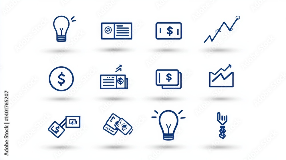 Poster a comprehensive collection of clean and minimalist icons representing various financial and business