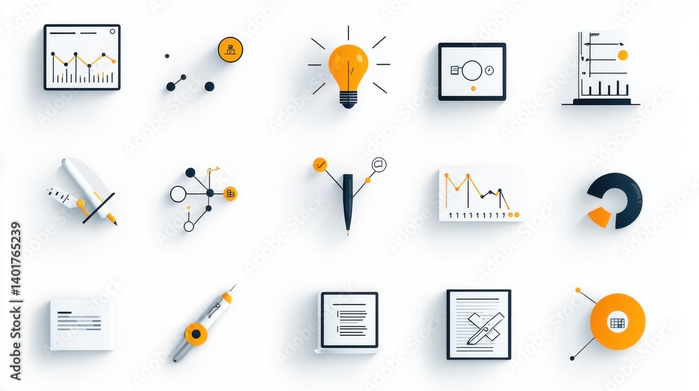 Poster a clean and minimalist collection of icons representing various aspects of project management includ
