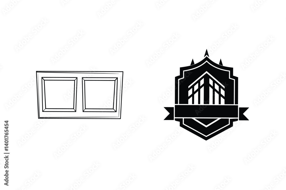 Aufkleber geometric frame and emblem with shield and building for company identity design