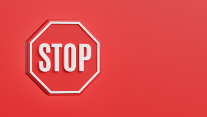 3d STOP road sign icon illustration on red background. Symbolizing the need to pause or halt online activity, cyber security concept.