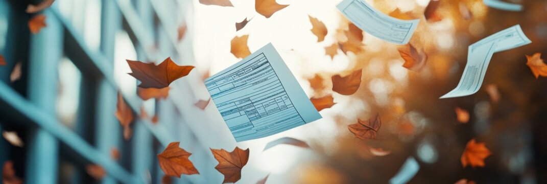 Autumnal Financial Breeze Bills and Leaves Dancing in the Wind