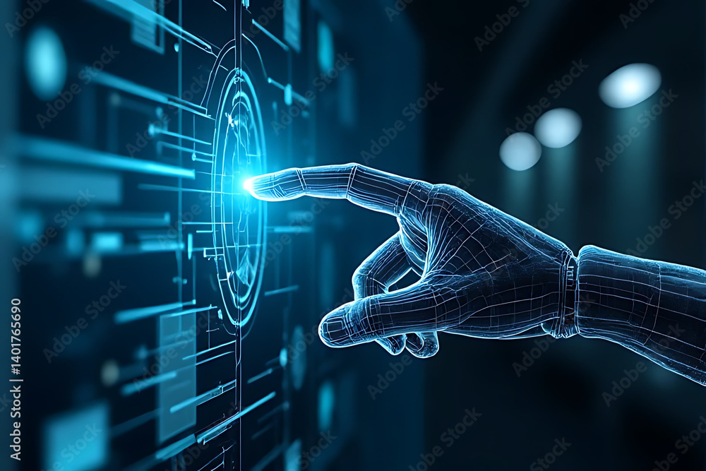 Aufkleber digital interaction with holographic technology virtual lab 3d visualization futuristic perspective