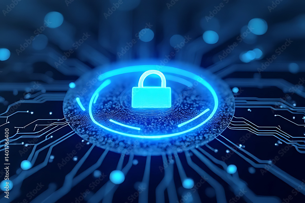 Poster protecting the digital world cybersecurity measures and graphic design in tech environments