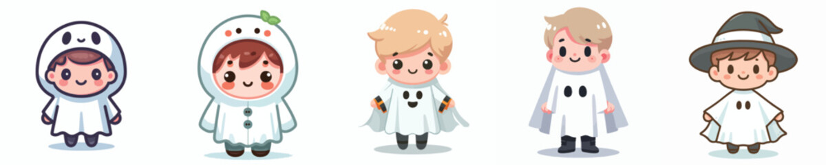 collection of cute vectors of boys wearing ghost costumes