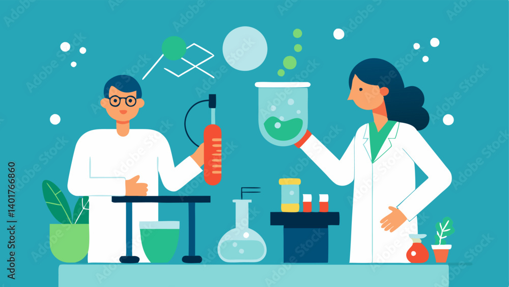 Poster lab scene an illustration of a laboratory setting with researchers working on nanotechnology formula