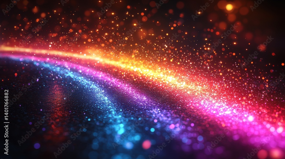 Poster a dynamic celestial image depicting a fast moving upward pointing arrow composed of vibrant iridesce