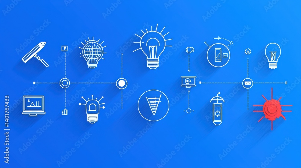 Poster a conceptual showcasing various icons and elements related to engineering innovation and the creativ