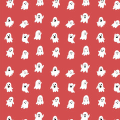 Obraz premium Cute White Ghost Pattern on Red Background