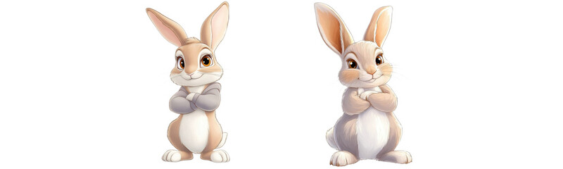 Obraz premium cute rabbits on transparent background cartoon illustration