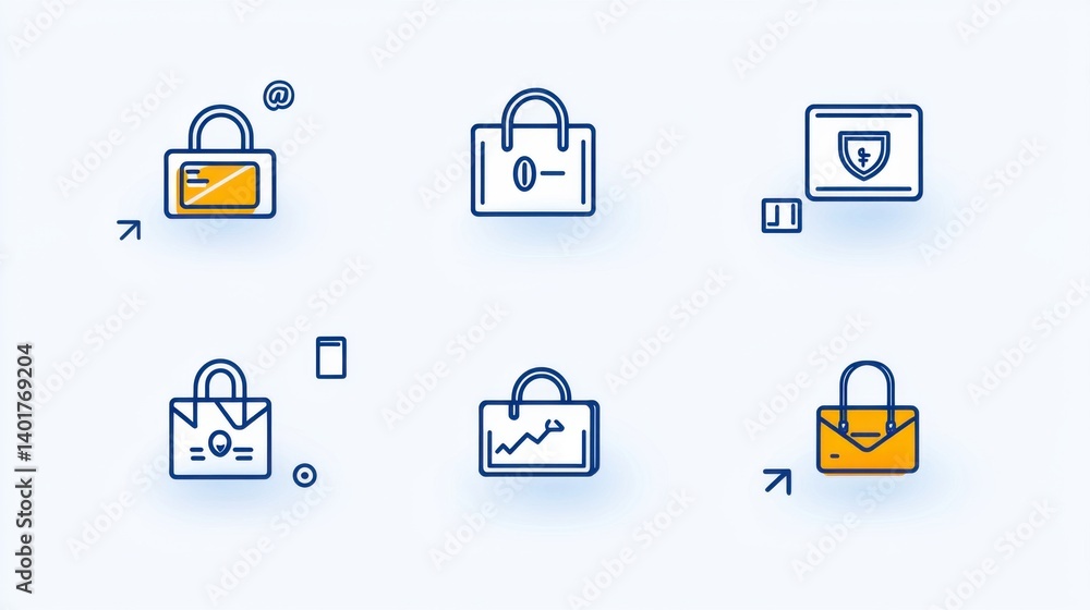 Poster a collection of 15 mobile banking and transaction related icons designed in a clean minimalist visua