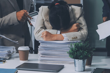 Large group of worried business people having a meeting.