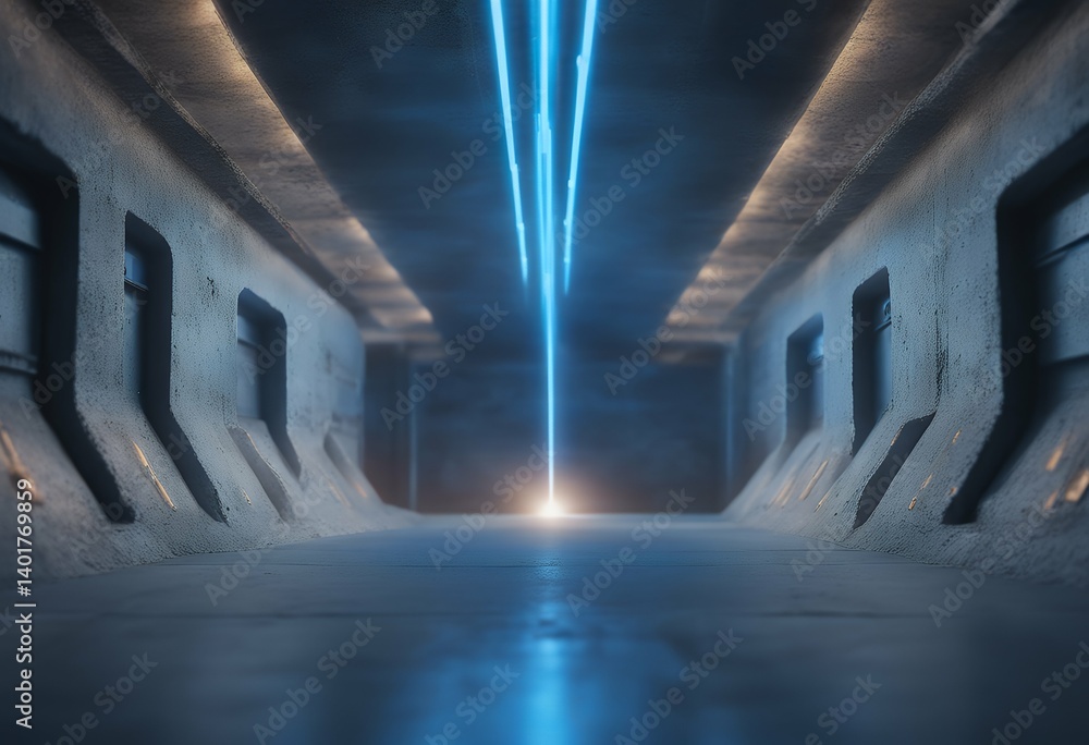 Aufkleber garage concrete laser background sci alien virtual reality futuristic hallway fi rendering empty lig