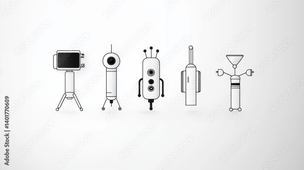 Poster this image presents a set of minimalist line art icons depicting various smart home and appliance de