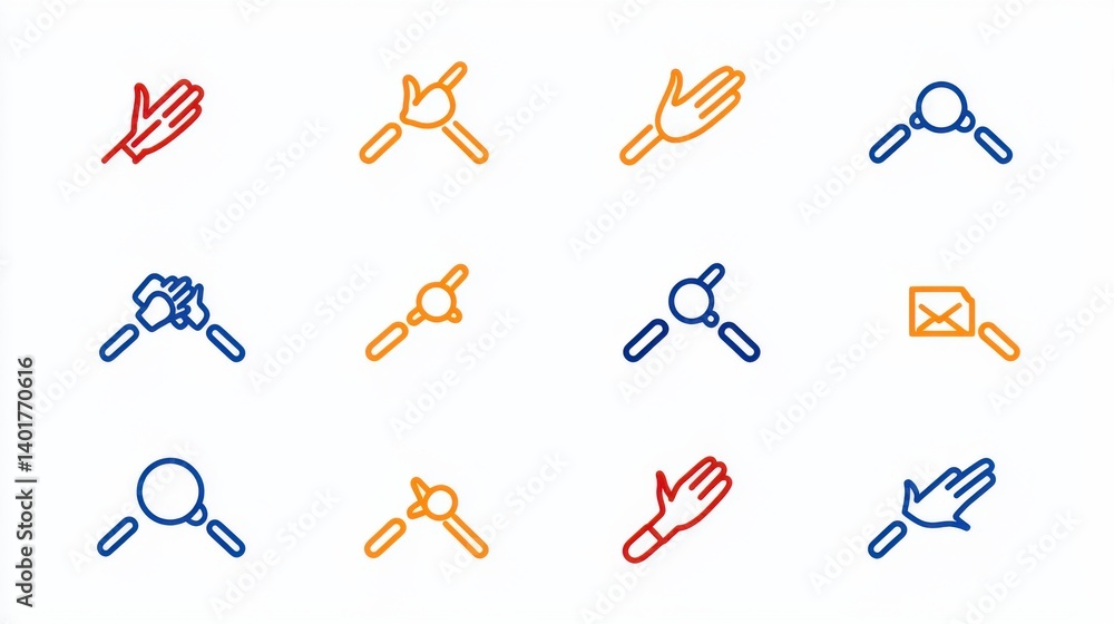 Poster a collection of fifteen minimalist line icons representing various social connection and communicati