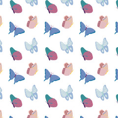 Light and Dark Blue Butterfly Pattern on White Background