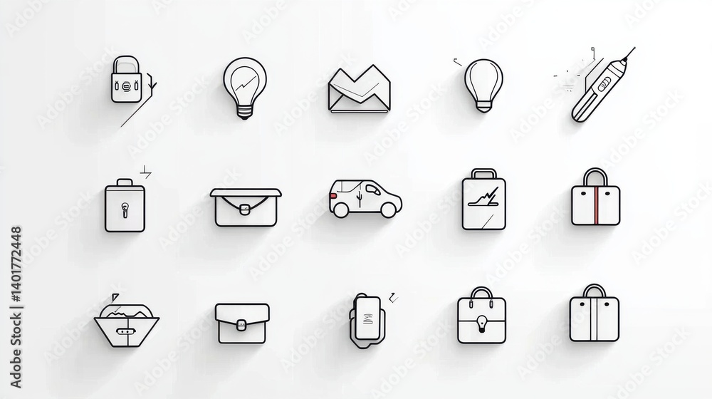 Poster a comprehensive set of 15 sleek and minimalist icons representing various hospitality related servic