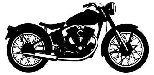 Fototapeta premium Vintage Motorcycle Vector Silhouette. A vector image of a vintage motorcycle silhouette. Single layer black and white image. JPEG version.