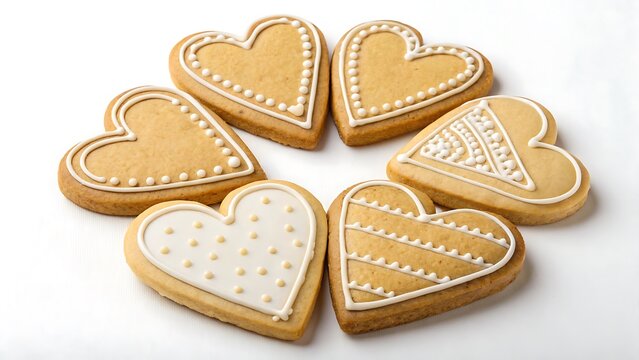 heart-shaped cookies arranged in a neat cluster on a white background
