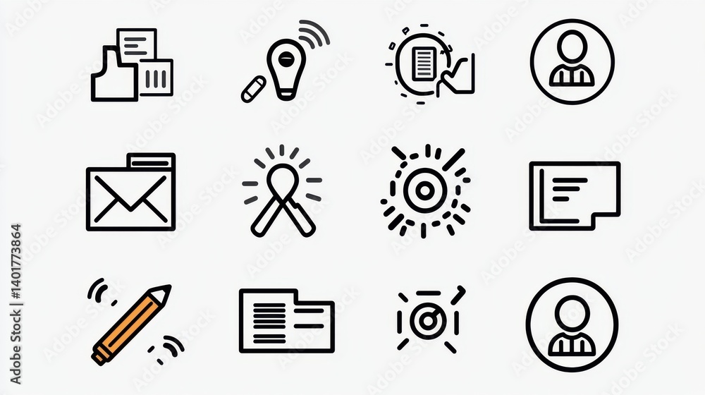 Poster this image showcases a comprehensive set of 15 outline icons representing various business technolog