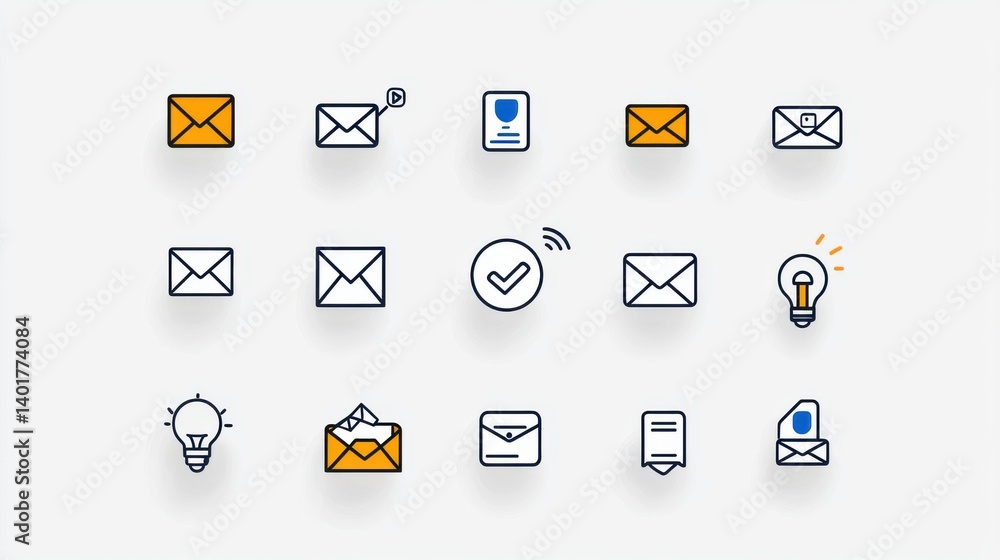 Poster a collection of icons representing various email and communication functions such as sending receivi