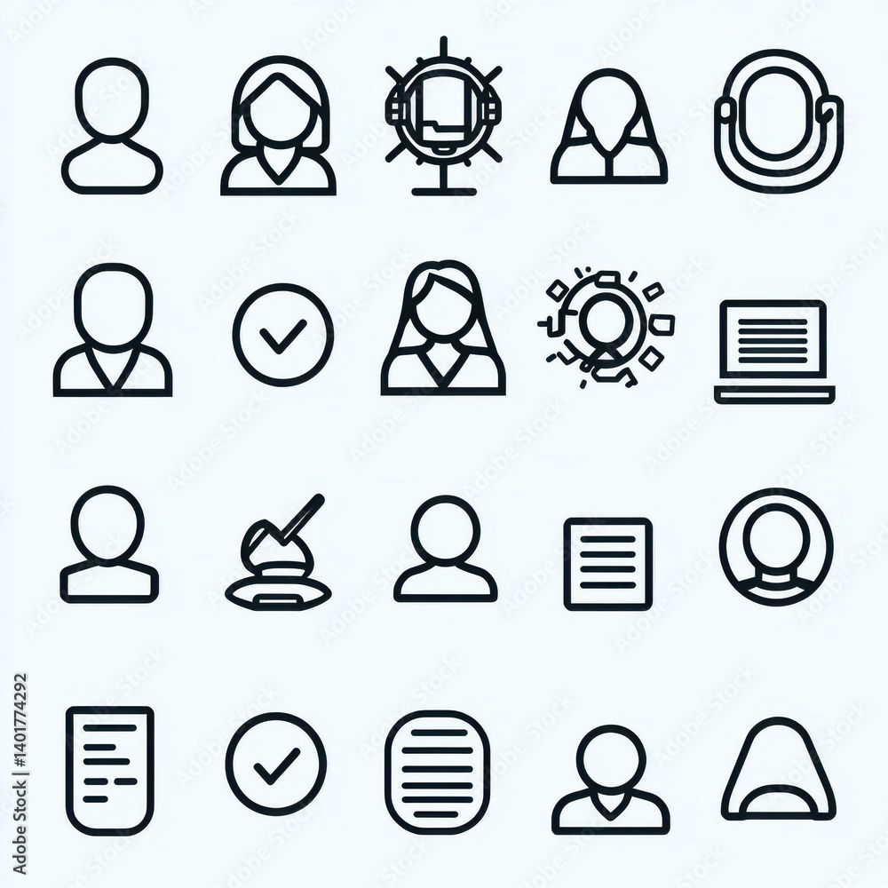 Aufkleber a set of minimalist outline icons representing various human resources and corporate hiring related 