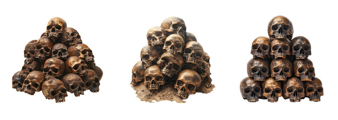 Obraz premium Piles of Realistic Human Skulls in Various Textures and Colors