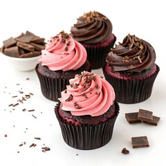 Chocolate cupcake with cherry and pink frosting