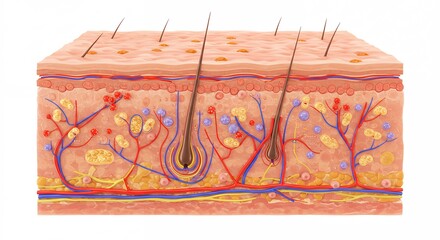 Detailed human skin cross section anatomy illustration