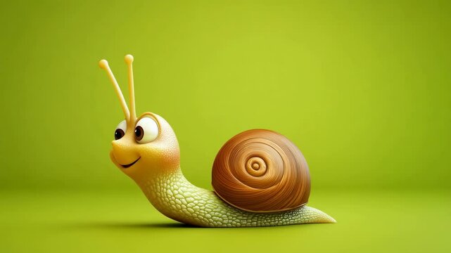 Cheerful Cartoon Snail on Green Background