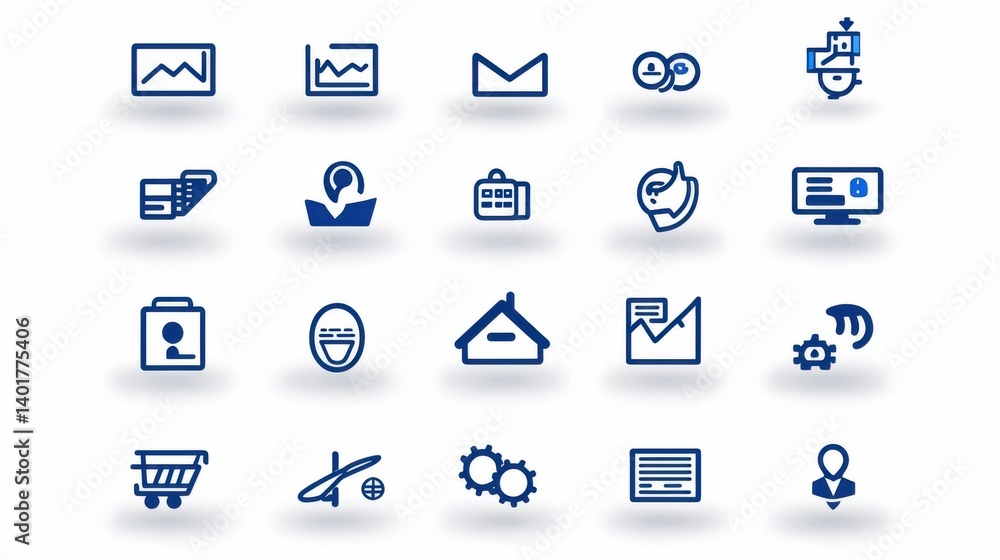 Poster this image represents a comprehensive set of icons depicting various aspects of financial and busine
