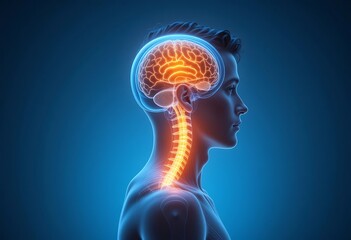 Obraz premium Anatomical of the Human Head and Neck with Highlighted Spine and Brain