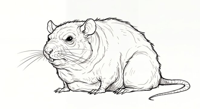 black and white rat sketch, sitting, looking clip art preview