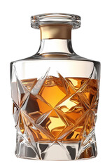 whiskey decanter with golden liquid, isolated